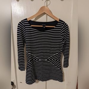 White House Black Market black & white striped fitted cotton blouse 3/4 sleeves